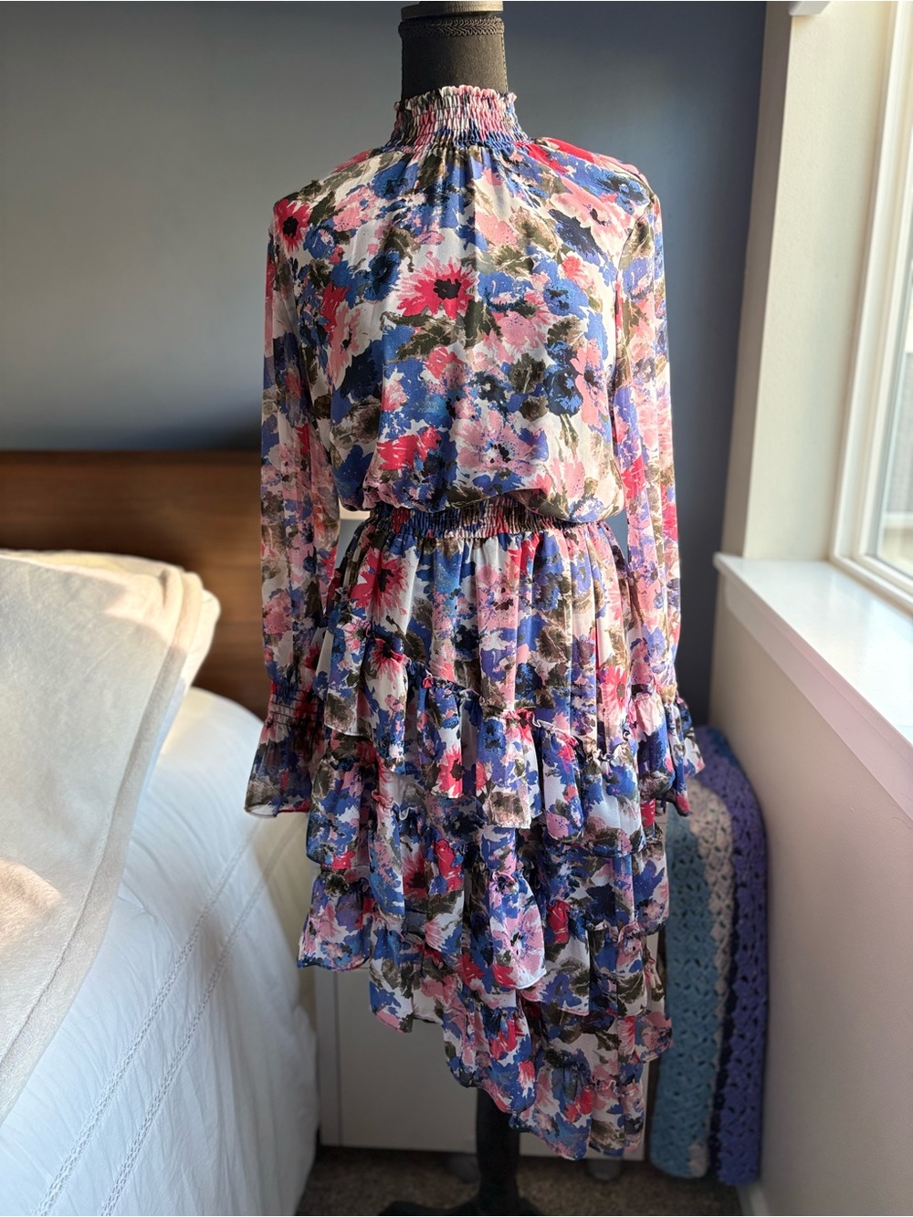 Revolve MISA Los Angeles Savanna Floral Smocked Asymmetrical Midi Dress Medium